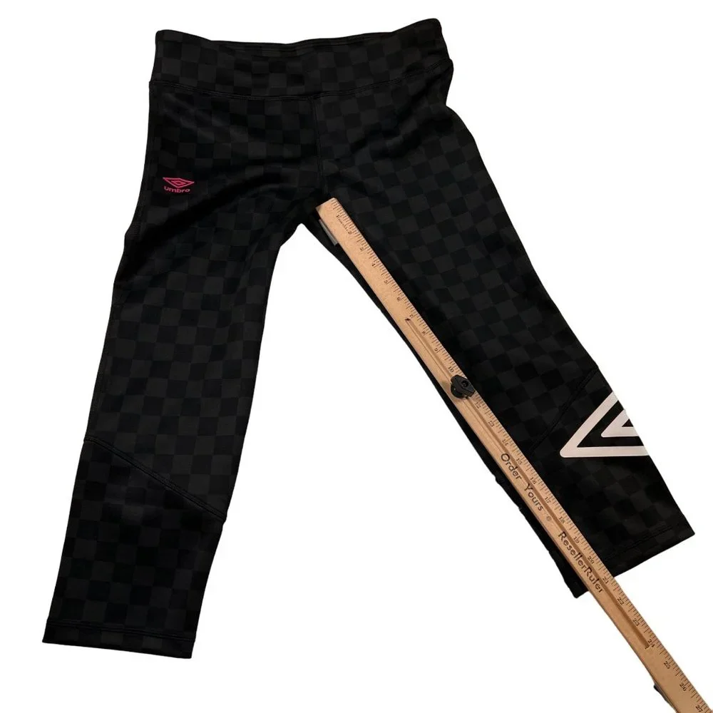 UMBRO Pants Jr. Women's Checkered Straight Leg Yoga Capri Stretch Black Gray XL - Picture 7 of 13